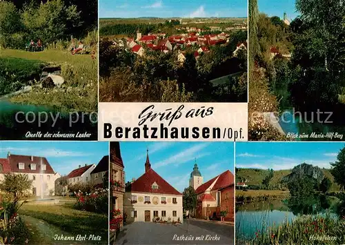 AK / Ansichtskarte  Beratzhausen Panorama Quelle der schwarzen Laaber Johann-Ehrl-Platz Rathaus Kirche Hohefelsen Natur Maria-Hilf-Berg Beratzhausen