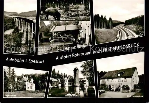 AK / Ansichtskarte 73866287 Rohrbrunn Autobahn Haseltalbruecke Schwarzwild Alter Ziehbrunnen Jagdschloss Mespelbrunn Hof Hundsrueck Rohrbrunn