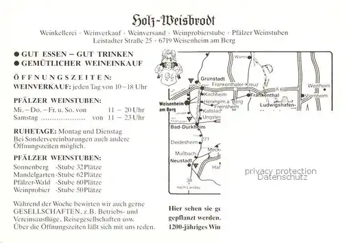 AK / Ansichtskarte 73866294 Weisenheim_Berg Holz Weisbrodt Weinkellerei Weinprobierstube Weinverkauf Pfaelzer Weinstuben Weisenheim Berg