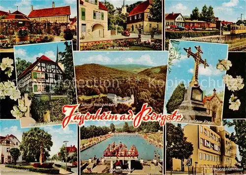 AK / Ansichtskarte  Jugenheim_Seeheim-Jugenheim Teilansichten Roseneck Rathaus Strassenbahn Schloss Heiligenberg Goldenes Kreuz Brunnen Freibad Krankenhaus Jugenheim