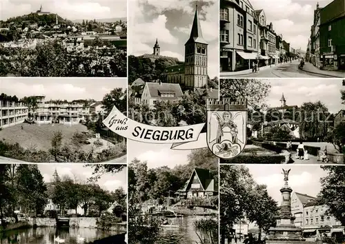 AK / Ansichtskarte 73866374 Siegburg Teilansichten Stadtzentrum Kirche Denkmal Gaststaette am Wasser Siegburg
