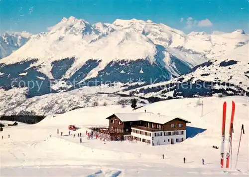 AK / Ansichtskarte  Surcuolm Bergrestaurant Cuolm Sura Winterpanorama Skigebiet Alpen Surcuolm