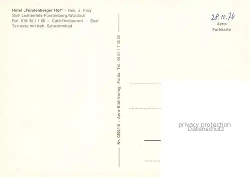 AK / Ansichtskarte  Lichtenfels_Hessen Hotel Fuerstenberger Hof Terrasse mit Schwimmbad Lichtenfels Hessen