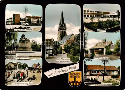 AK / Ansichtskarte  Ascheberg_Westfalen St Lambertus Hospital Kriegerehrenmal Kinderspielplatz und Schule Kath Pfarrkirche Vereinshaus Realschule Ev Kirche Kindergarten Ascheberg_Westfalen