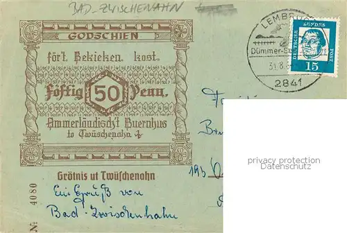 AK / Ansichtskarte  Bad_Zwischenahn Ammerlaender Bauernhof Kuenstlerkarte 50 Pfennig Gutschein Bad_Zwischenahn