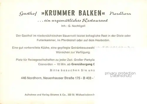 AK / Ansichtskarte  Nordhorn Restaurant Krummer Balken Gastraeume Bar Freiterrasse Nordhorn