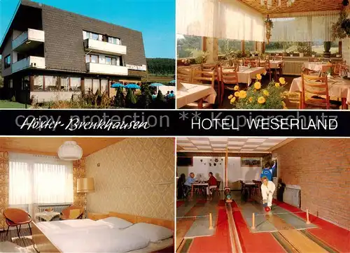 AK / Ansichtskarte 73866682 Brenkhausen Hotel Weserland Gaststube Zimmmer Kegelbahn Brenkhausen