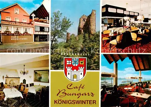 AK / Ansichtskarte 73866696 Koenigswinter_Rhein Cafe Konditorei Bungarz Gastraeume Terrasse Ruine Drachenfels 