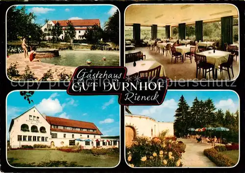 AK / Ansichtskarte 73866701 Rieneck Gaestehaus Gut Duernhof Freibad Gastraum Gartenterrasse Rieneck