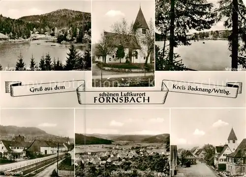 AK / Ansichtskarte  Fornsbach_Murrhardt Partie am Waldsee Kirche Dorfpartie Dorfansicht Dorfstrasse 