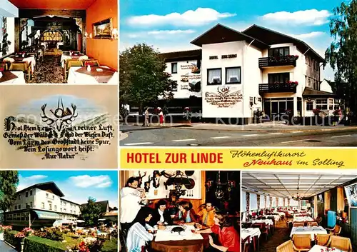 AK / Ansichtskarte 73866778 Neuhaus_Solling Hotel Zur Linde Gastraeume Terrasse Neuhaus Solling