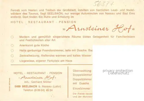 AK / Ansichtskarte  Seelbach_Nassau Hotel Restaurant Pension Arnsteiner Hof Seelbach Nassau