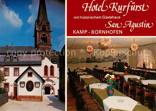AK / Ansichtskarte 73866815 Bornhofen_Kamp Hotel Kurfuerst Historisches Gaestehaus San Agustin Kirchturm Bornhofen Kamp
