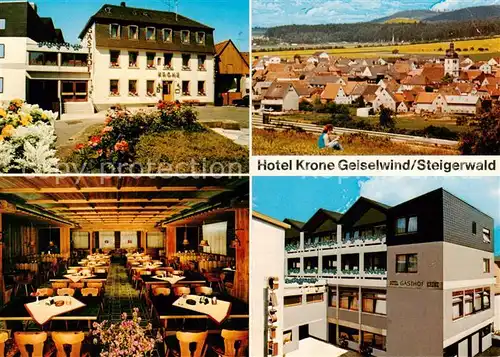 AK / Ansichtskarte 73866823 Geiselwind Ortsansicht mit Kirche Hotel Gasthof Krone Restaurant Geiselwind