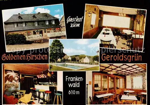 AK / Ansichtskarte 73866826 Geroldsgruen Gasthof zum Goldenen Hirschen Gastraum Bar Swimming Pool Geroldsgruen