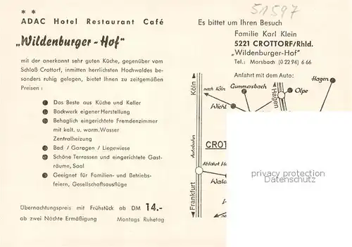 AK / Ansichtskarte  Crottorf_Morsbach ADAC Hotel Restaurant Café Wildenburger Hof 