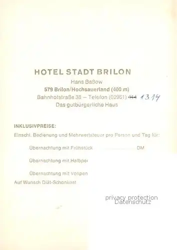 AK / Ansichtskarte  Brilon Hotel Stadt Brilon Gastraum Brilon
