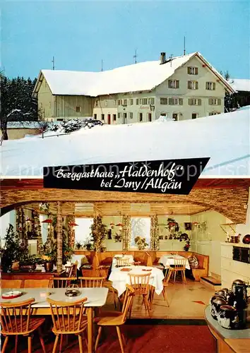 AK / Ansichtskarte 73866894 Isny_Allgaeu Berggasthaus Haldenhof Gastraum Isny Allgaeu
