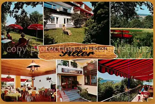 AK / Ansichtskarte  Vorderbuechelberg_Spiegelberg Cafe Restaurant Pension Siller Gastraum Garten Terrasse Vorderbuechelberg