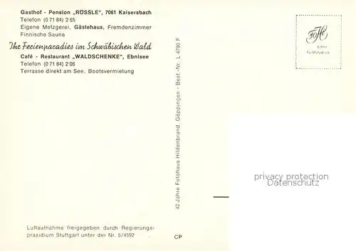 AK / Ansichtskarte 73866942 Kaisersbach__Welzheim Fliegeraufnahme mit Gasthof Pension Roessle 