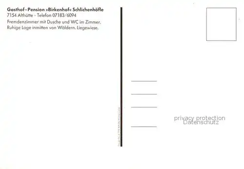 AK / Ansichtskarte  Althuette_Wuerttemberg Gasthof Pension Birkenhof Schlichenhoefle Althuette Wuerttemberg