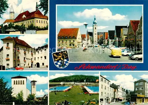 AK / Ansichtskarte 73867000 Schwandorf Kirche Rathaus Marktplatz Schwimmbad Ortspartie Schwandorf