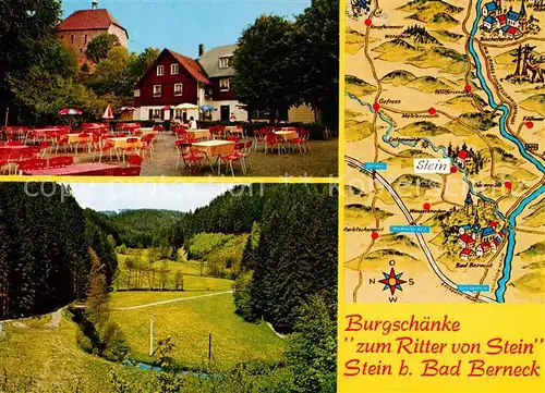 AK / Ansichtskarte 73867015 Stein_Bad_Berneck Burgschaenke zum Ritter von Stein Freiterrasse Gebietskarte Panorama Stein_Bad_Berneck