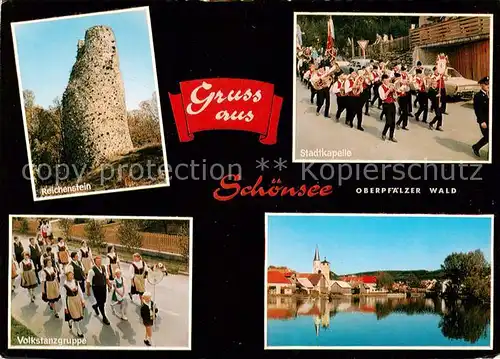 AK / Ansichtskarte 73867017 Schoensee_Oberpfalz Reichenstein Stadtkapelle Volkstanzgruppe Seepartie 