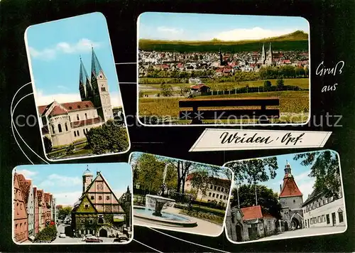 AK / Ansichtskarte  Weiden_Oberpfalz Kirche Panorama Marktplatz Brunnen Stadttor Weiden Oberpfalz