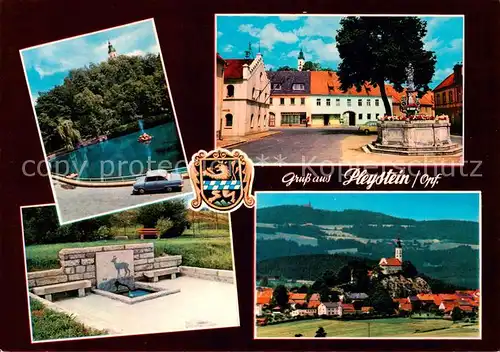 AK / Ansichtskarte  Pleystein Seepartie Brunnen Panorama Kirche Pleystein