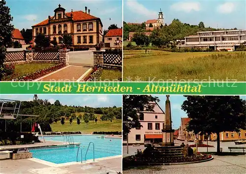 AK / Ansichtskarte 73867024 Herrieden Schloss Schwimmbad Schule Brunnen Herrieden