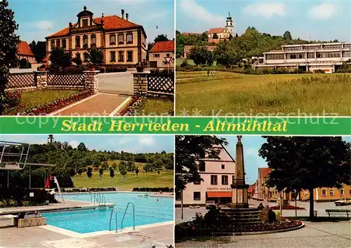 AK / Ansichtskarte  Herrieden Schloss Schwimmbad Schule Brunnen Herrieden