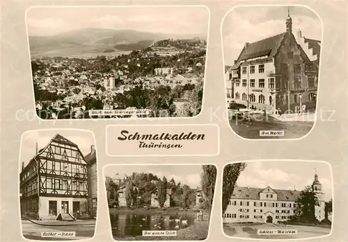 AK / Ansichtskarte 73867053 Schmalkalden Panorama Blick zum Thueringer Wald Markt Luther-Haus Teich Schloss Museum Schmalkalden