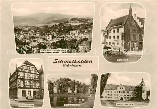 AK / Ansichtskarte  Schmalkalden Panorama Blick zum Thueringer Wald Markt Luther-Haus Teich Schloss Museum Schmalkalden