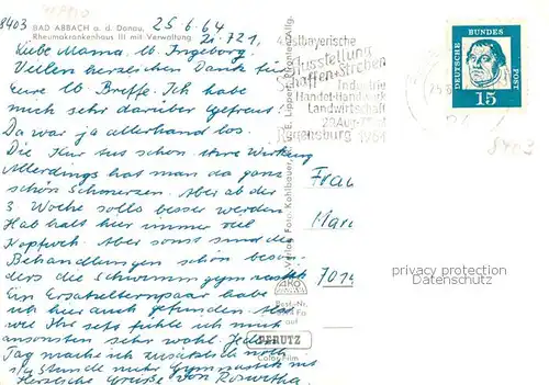 AK / Ansichtskarte  Bad_Abbach Rheumakrankenhaus III mit Verwaltung Bad_Abbach