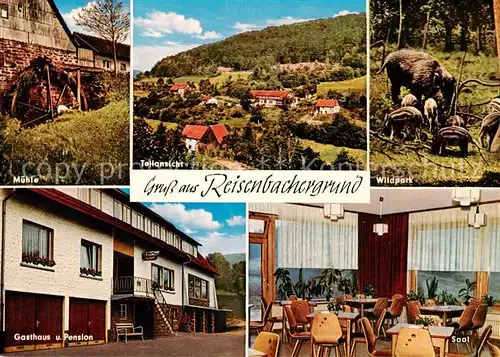 AK / Ansichtskarte 73867085 Grund_Reisenbach Gasthaus Pension zum Grund Gastraum Muehle Wildpark Teilansicht Grund Reisenbach