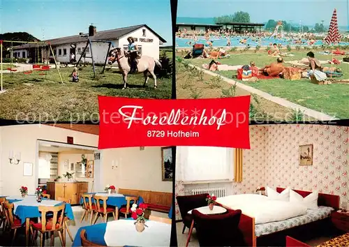 AK / Ansichtskarte  Hofheim_Unterfranken Urlaub auf dem Lande Pension Forellenhof Freibad Reiten Hofheim Unterfranken