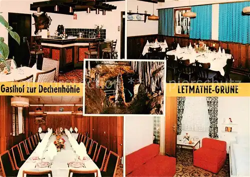 AK / Ansichtskarte 73867240 Gruene_Iserlohn Gasthof zur Dechenhoehle Gastraeume Zimmer Hoehle Gruene Iserlohn