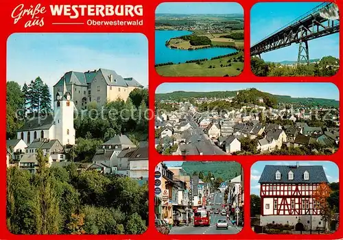 AK / Ansichtskarte 73867257 Westerburg_Westerwald Schloss Fliegeraufnahmen Bruecke Strassenpartie Fachwerkhaus Westerburg_Westerwald