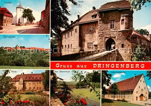 AK / Ansichtskarte 73867258 Dringenberg Kirche Teilansicht Burg Am Ehrenmal Zehntscheune Dringenberg