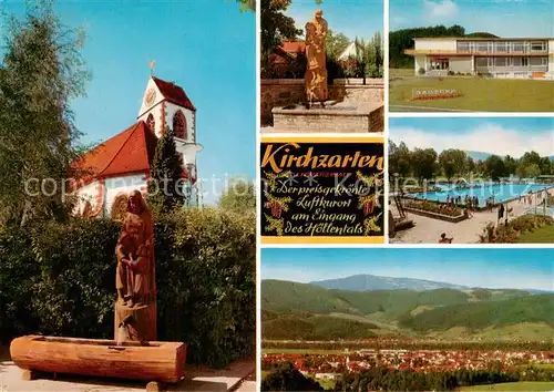 AK / Ansichtskarte 73867261 Kirchzarten Kirche Brunnen Kurhaus Schwimmbad Panorama Kirchzarten