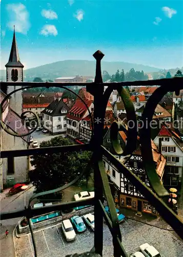 AK / Ansichtskarte  Mosbach_Baden Blick vom Rathausturm auf den Marktplatz zur Stiftskirche Mosbach_Baden