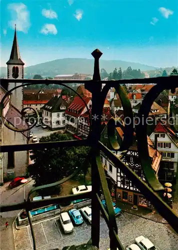 AK / Ansichtskarte  Mosbach_Baden Blick vom Rathausturm auf den Marktplatz zur Stiftskirche Mosbach_Baden