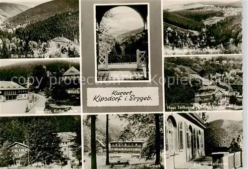 AK / Ansichtskarte  Kipsdorf_Altenberg Weisseritztal Blick zum Spitzberg Bahnhof Kirche Schule Haus Tellkopp Ortsmitte Kurpark Blick zur Tellkoppe Baerenfels 