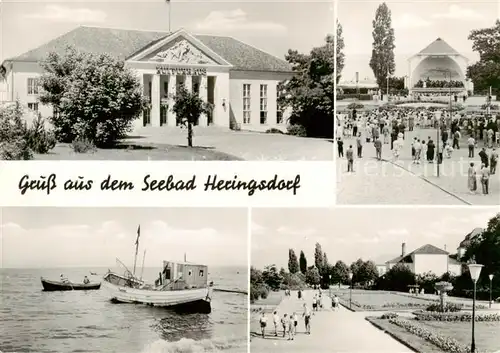 AK / Ansichtskarte  Heringsdorf__Ostseebad_Usedom Kulturhaus Musikpavillon Fischerboote Promenade