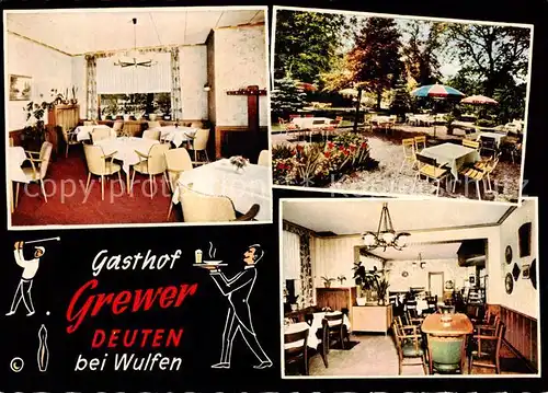 AK / Ansichtskarte 73867353 Deuten Gasthof Grewer Gaststube Terrasse Deuten