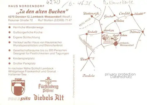 AK / Ansichtskarte 73867355 Wessendorf_Lembeck Haus Nordendorf Zu den alten Buchen Restaurant Werbung Rose-Brauerei 
