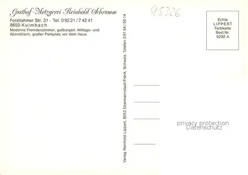 AK / Ansichtskarte  Kulmbach Gasthof Metzgerei Schramm Gaststaette Fremdenzimmer Kulmbach