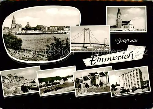 AK / Ansichtskarte  Emmerich_Rhein Uferpartie am Rhein Kirche Rheinbruecke Anlegestellen Bahnhof Schwesternheim Emmerich Rhein