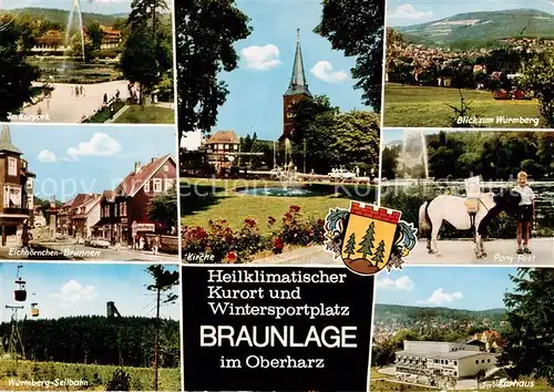 AK / Ansichtskarte 73867401 Braunlage Kurpark Eichhoernchen Brunnen Wurmberg Seilbahn Kirche Wurmbergblick Pony Post Kurhaus Braunlage